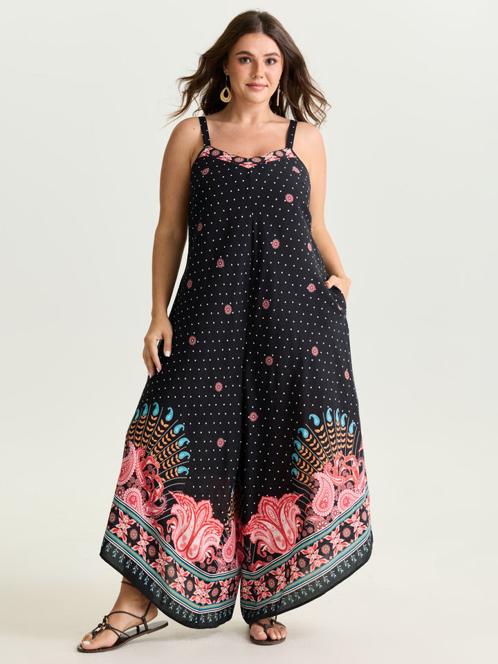 Boho Print Asymmetrical Hem Jumpsuit