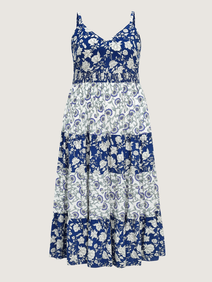 Colorblock Floral Print Tiered Maxi Dress