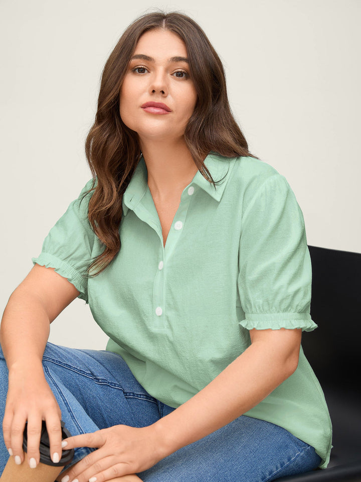 Pure Cotton Ruffled Puffy Sleeve Blouse