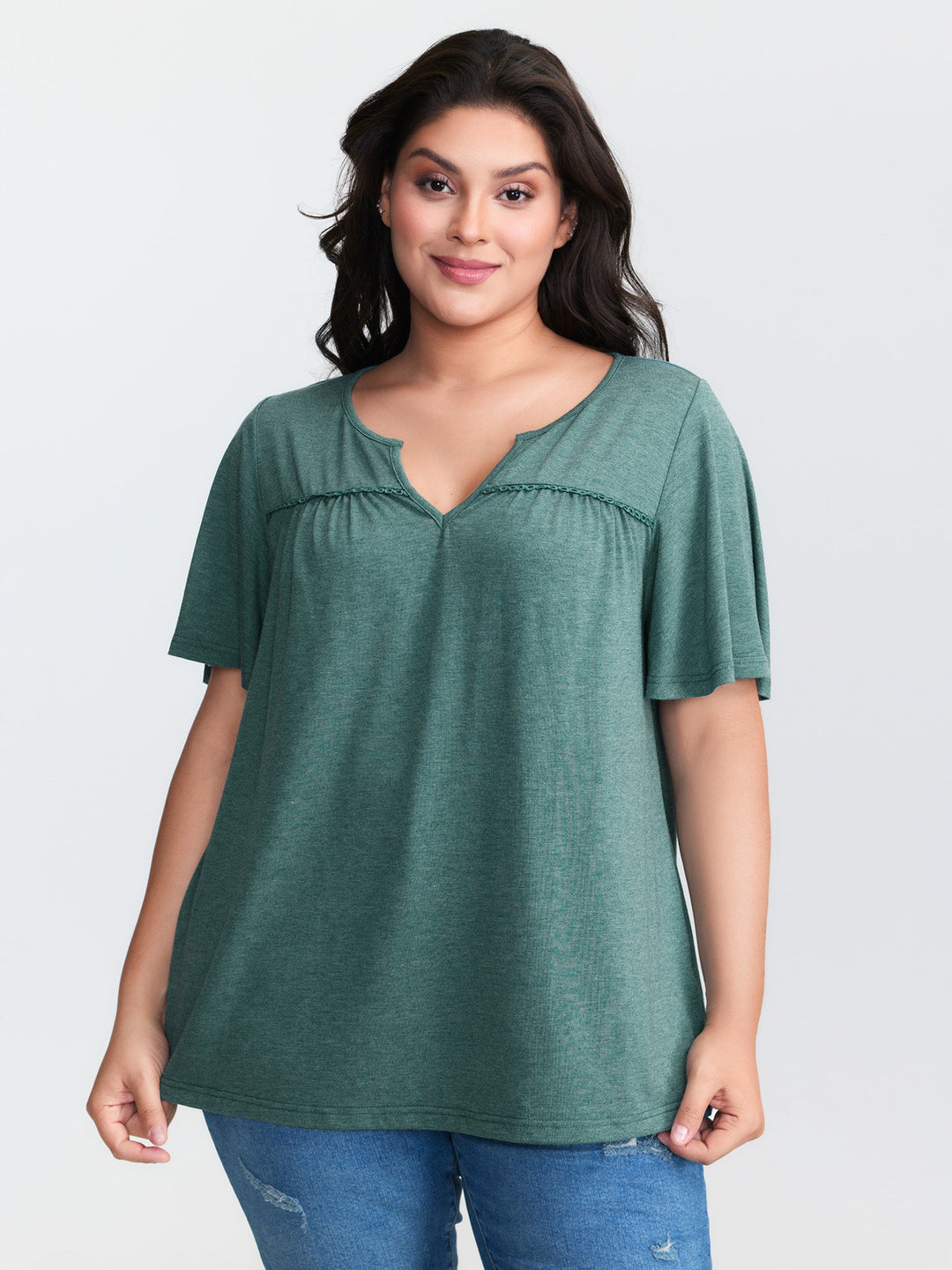 Supersoft Lace Trim Neckline Knit Top