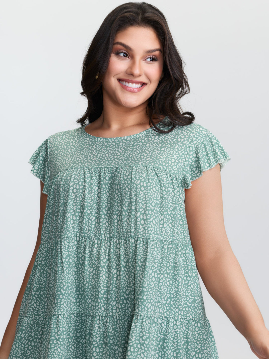 Leopard Print Tiered Flutter Sleeve Knit Top