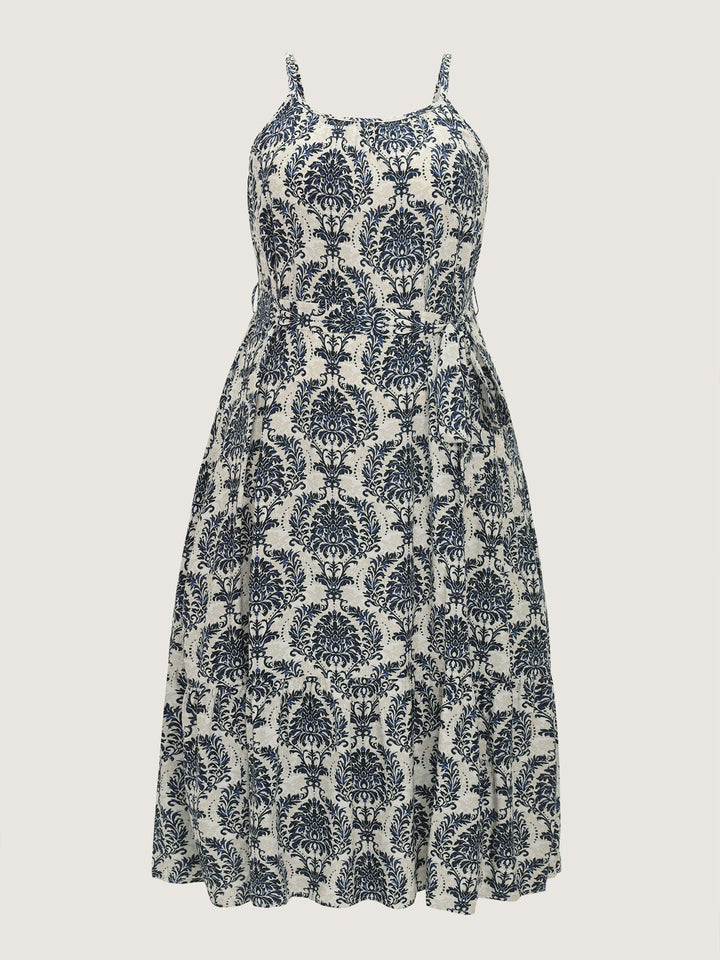 Supersoft Damask Print Waist-Tie Maxi Dress