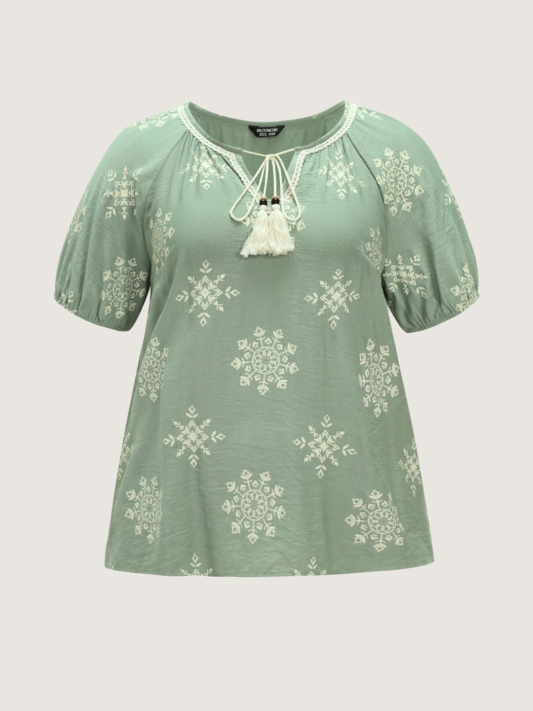 Boho Print Puffy Sleeve Blouse