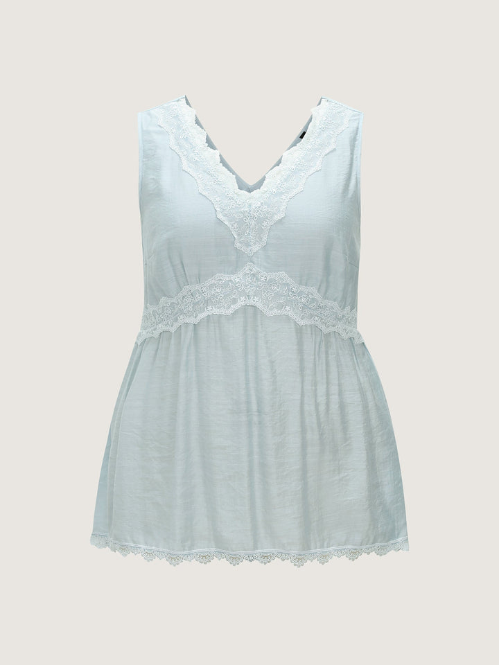 Lace Neckline Plain Blouse