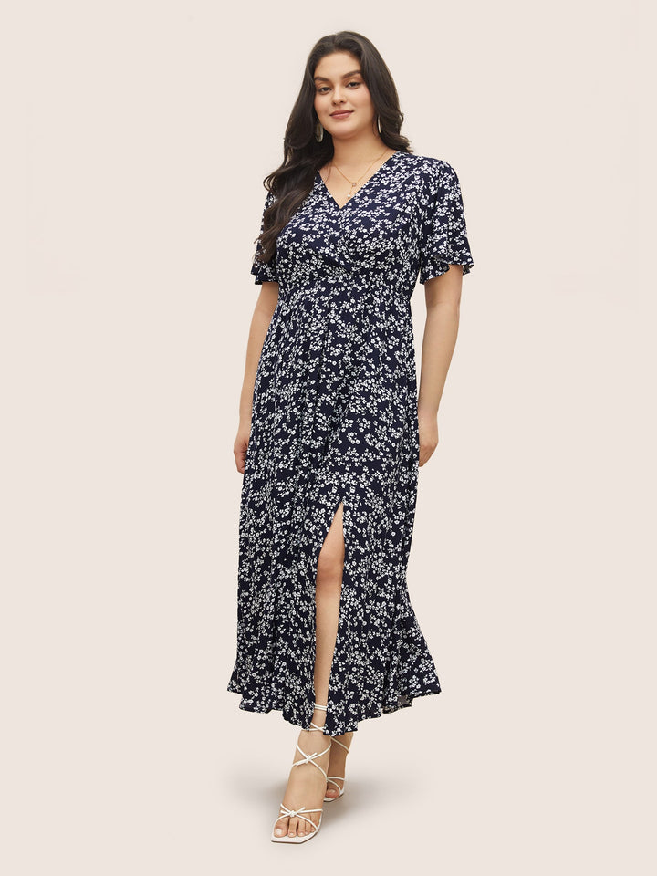 Bloom Dress - Flutter Sleeve Ditsy Floral Pocket Split Maxi Dress