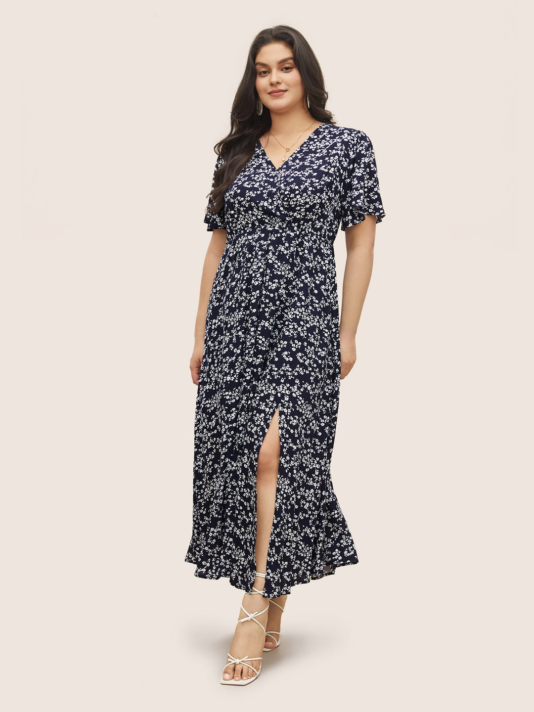 Bloom Dress - Flutter Sleeve Ditsy Floral Pocket Split Maxi Dress