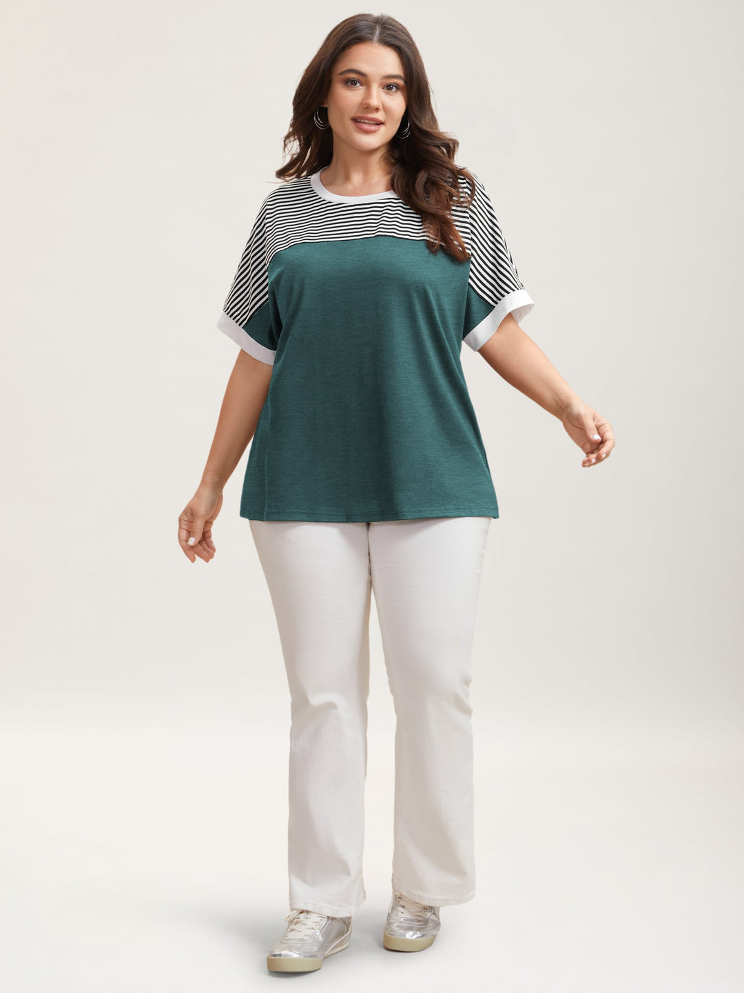 Solid and Striped Contrast Hem T-Shirt
