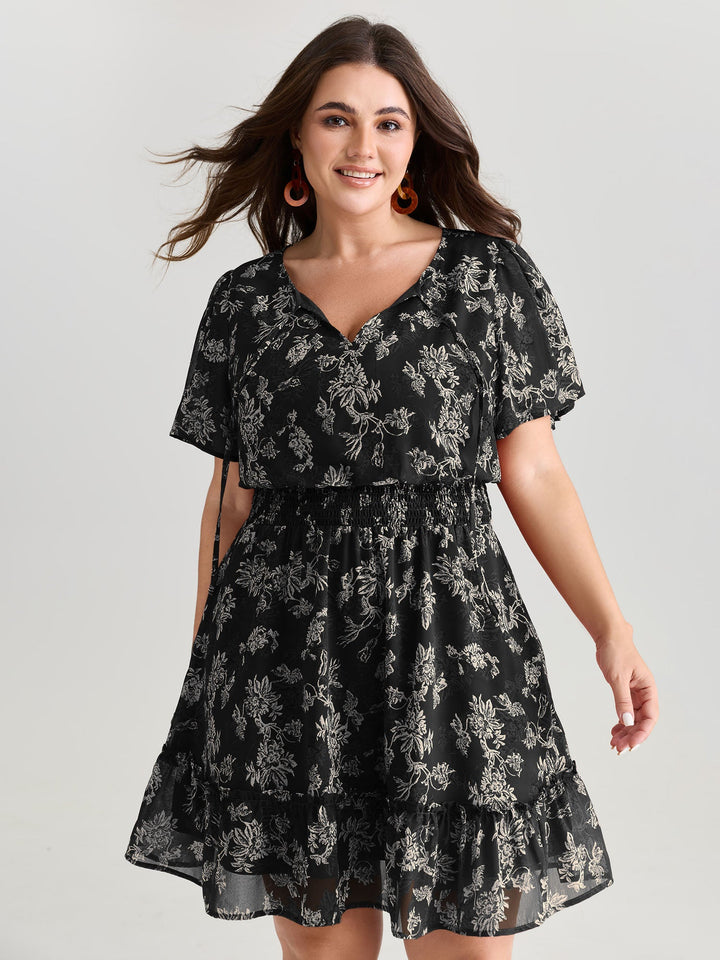Floral Print Shirred Waist Mini Dress