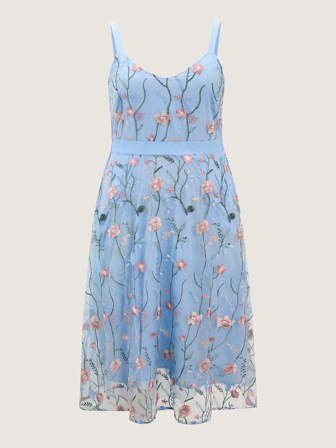 Floral Embroidered Lined Sleeveless Midi Dress