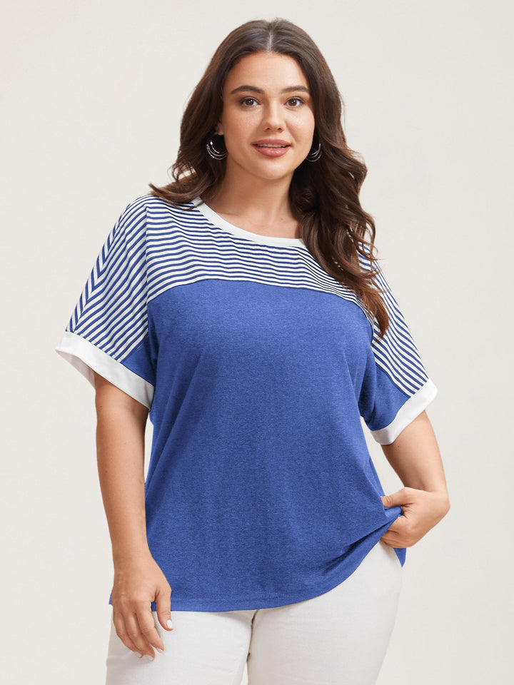 Solid and Striped Contrast Hem T-Shirt