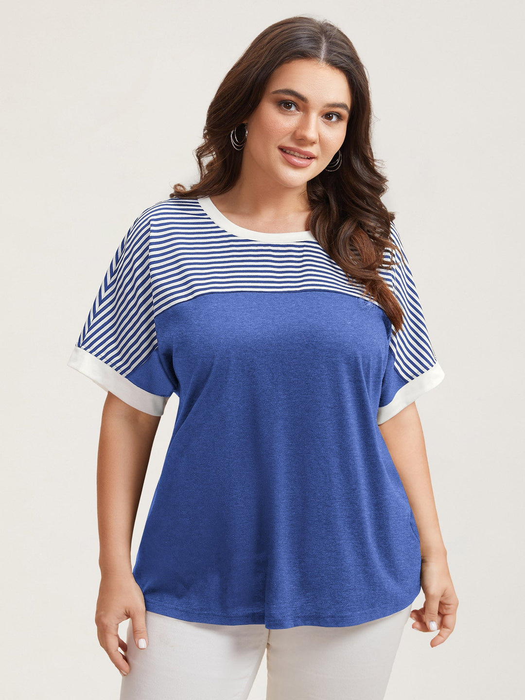 Solid and Striped Contrast Hem T-Shirt