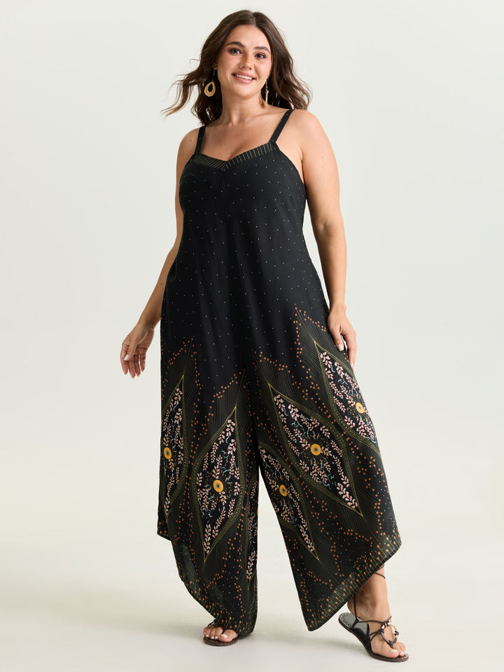 Boho Print Asymmetrical Hem Jumpsuit