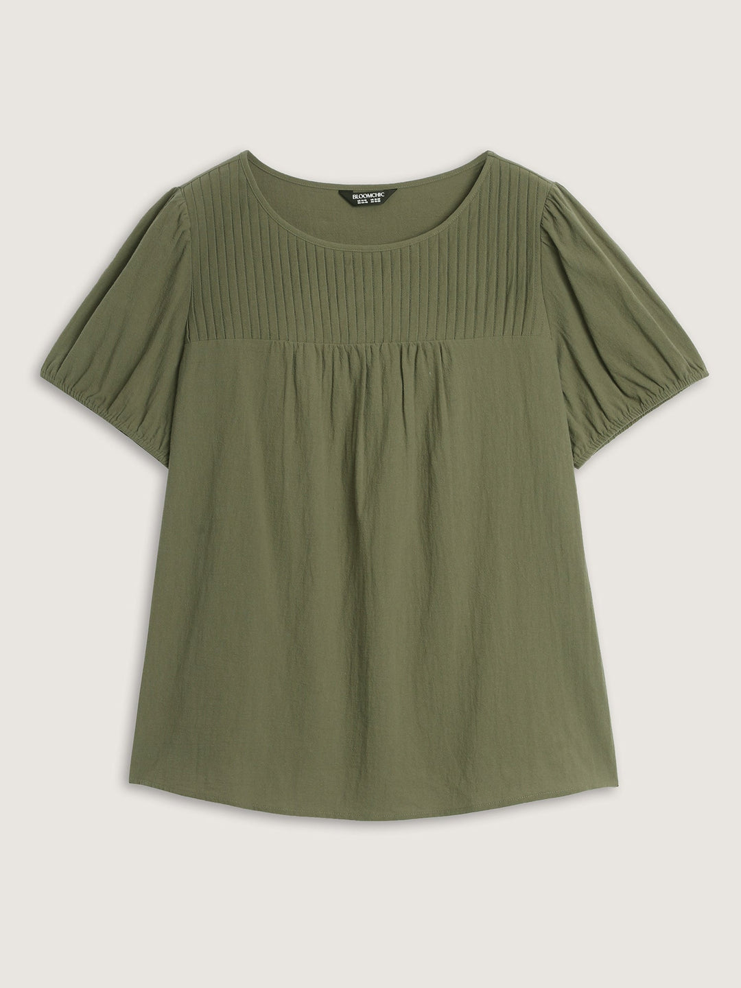 Pure Cotton Pleated Puffy Sleeve Blouse