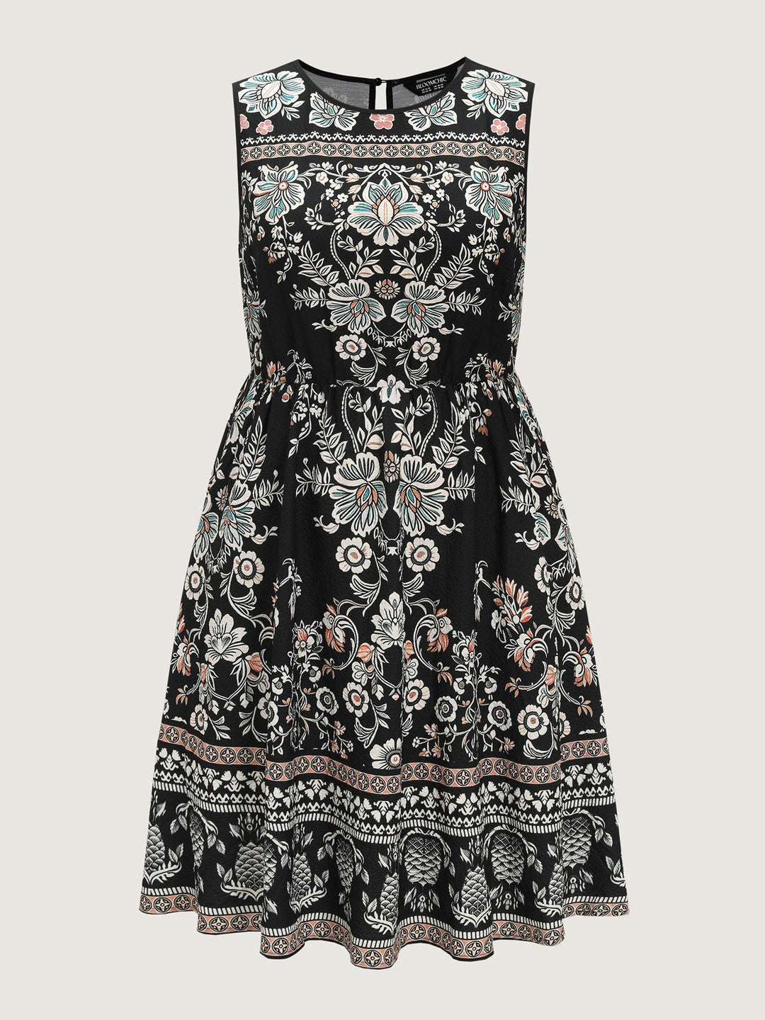 Boho Print Round Neck A-Line Mini Dress