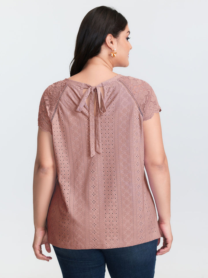 Lace Trim Back-Tie T-Shirt