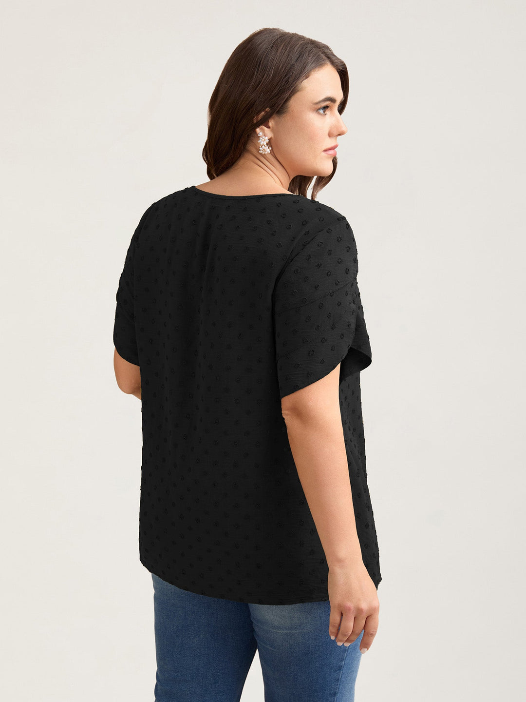 Textured Color Contrast Petal Sleeve Blouse