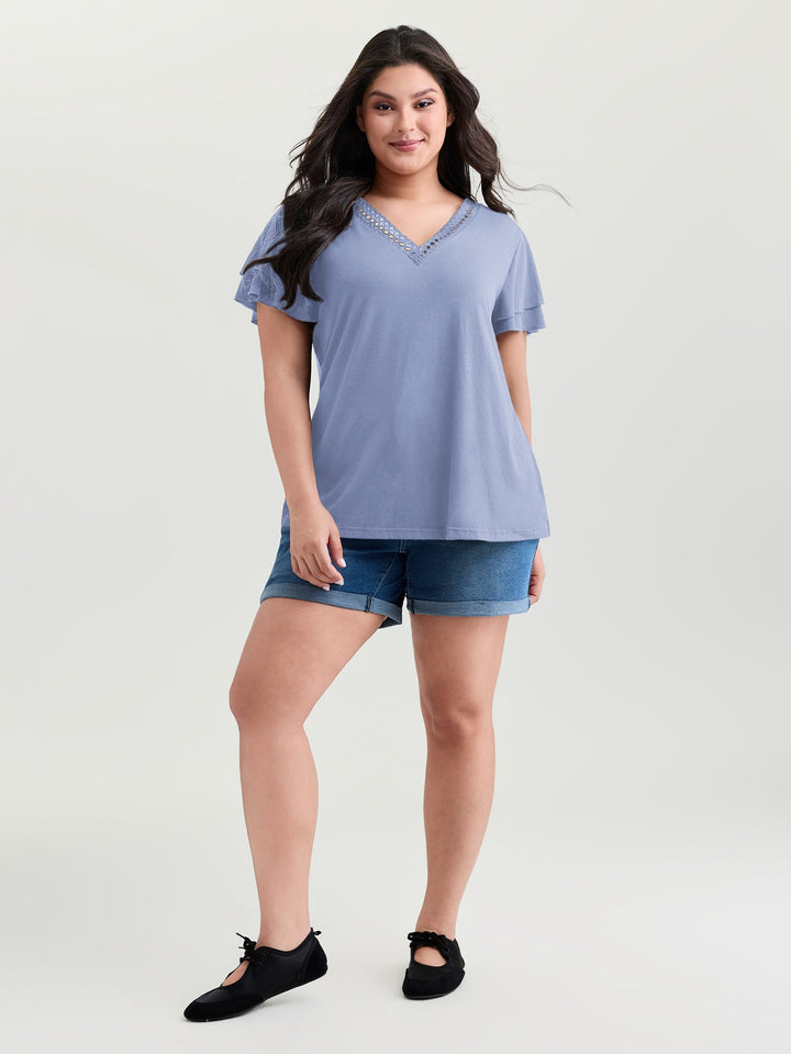 Supersoft Lace Trim Layered Sleeve T-Shirt