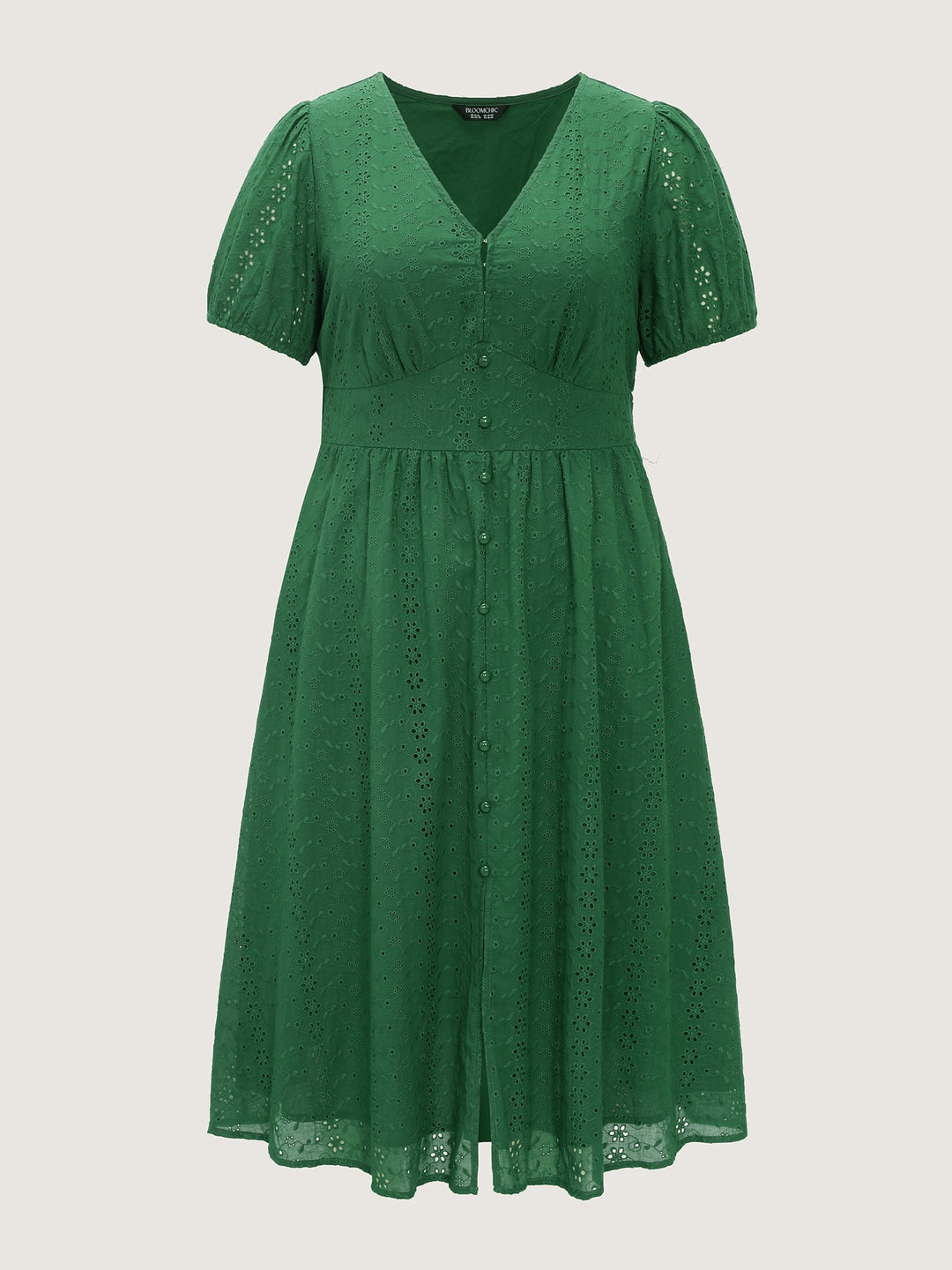 Cotton Eyelet Trim Cinched-Waist Midi Dress