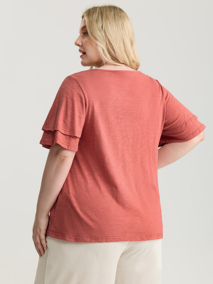 Pure Cotton Stretchy Layered Sleeve T-Shirt