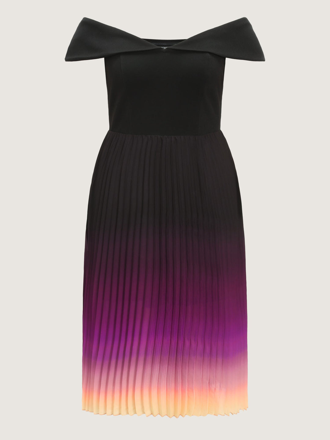 Ombre Gradient Pleated Off-Shoulder Midi Dress