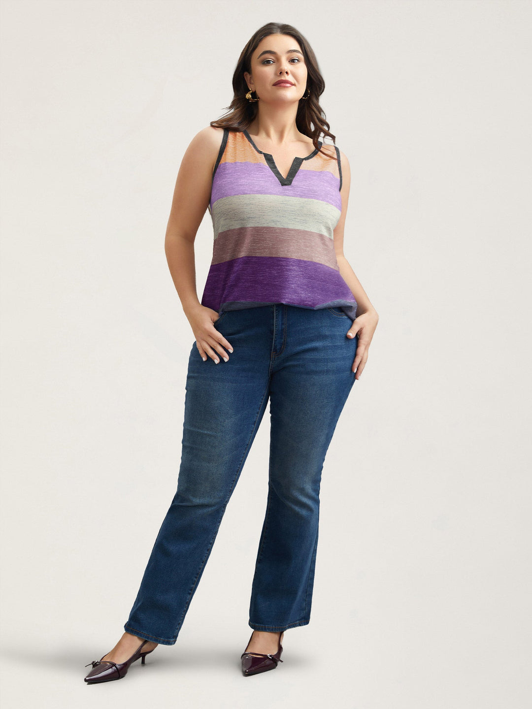 Multi-Color Stripes Off-Sleeves Vest