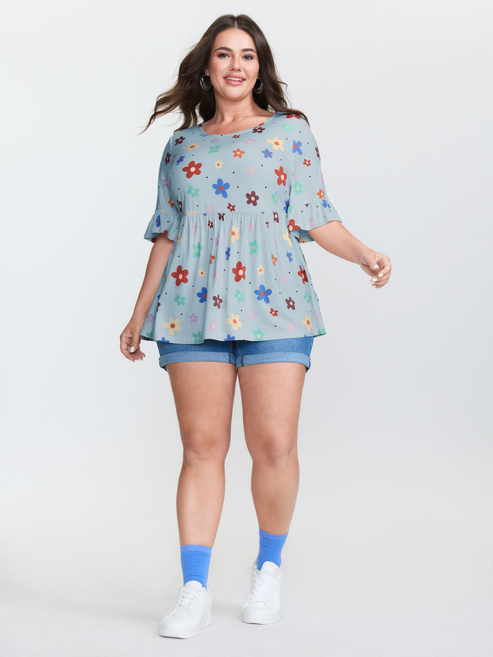 Floral Print Stretchy Knit Top