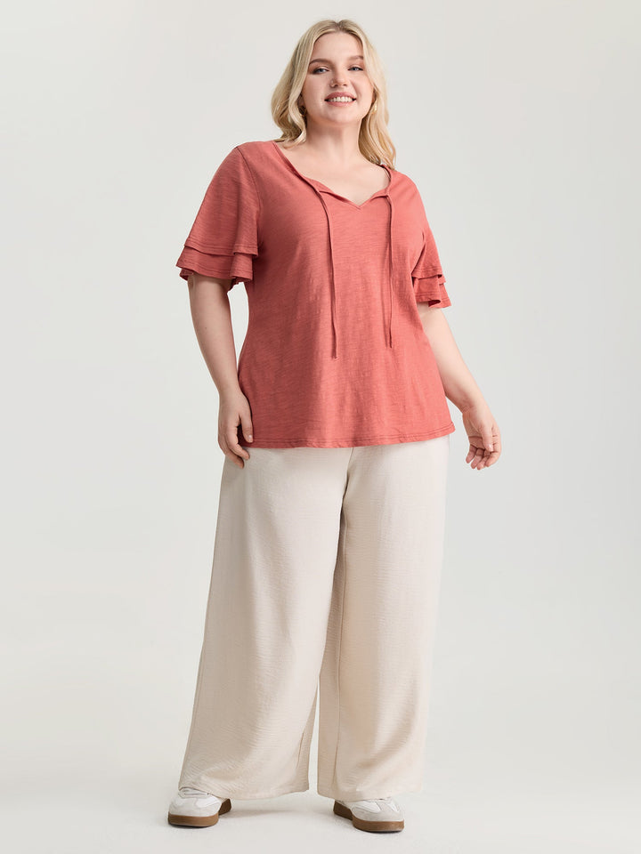 Pure Cotton Stretchy Layered Sleeve T-Shirt