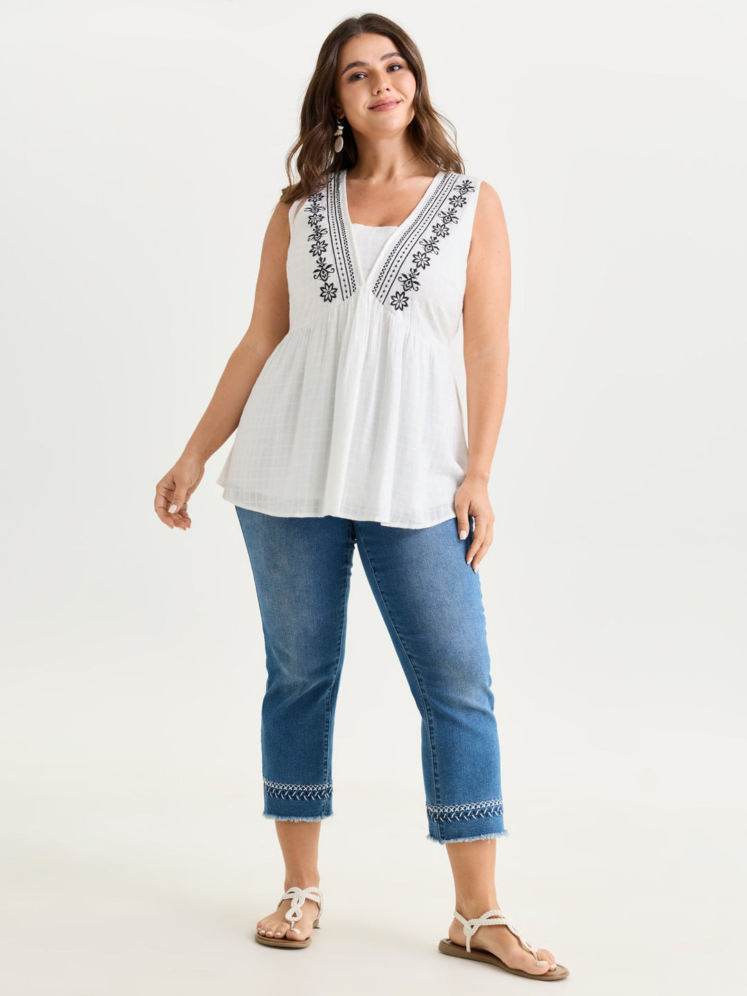 Pure Cotton Jacquard Embroidered Tank Top