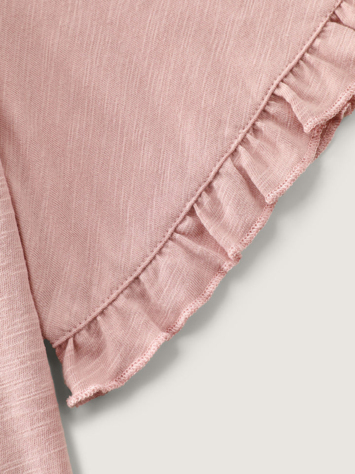 Lace Trim Ruffled Hem Plain Knit Top