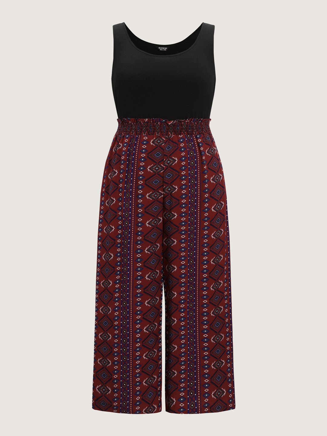 Supersoft Shirred Boho Contrast Print Jumpsuit