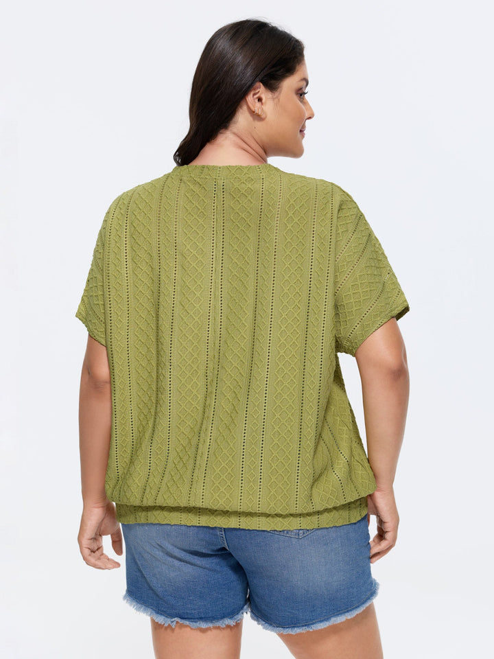 Eyelet Trim Stretchy Textured Plain Top