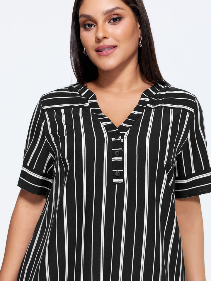 Striped Print Notched Collar Blouse