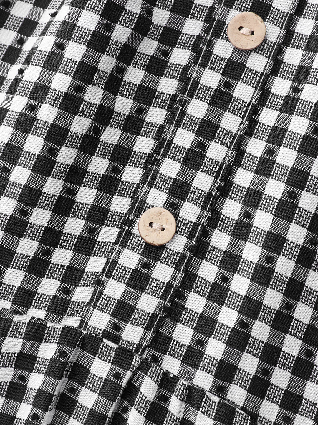 Checked Print Button Detail Fit And Flare Blouse