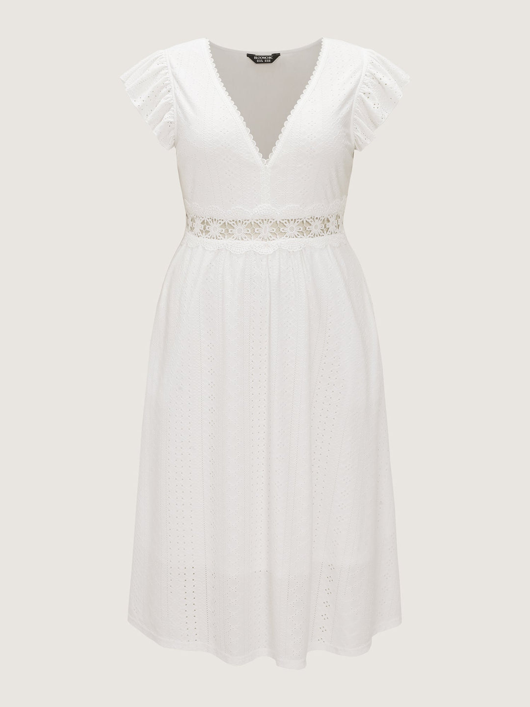 Eyelet Trim Cut-Out Waist Midi Dress