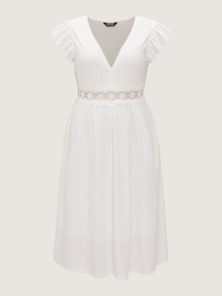 Eyelet Trim Cut-Out Waist Midi Dress