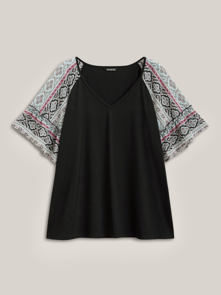 Boho Print Patchwork Raglan Sleeve T-shirt