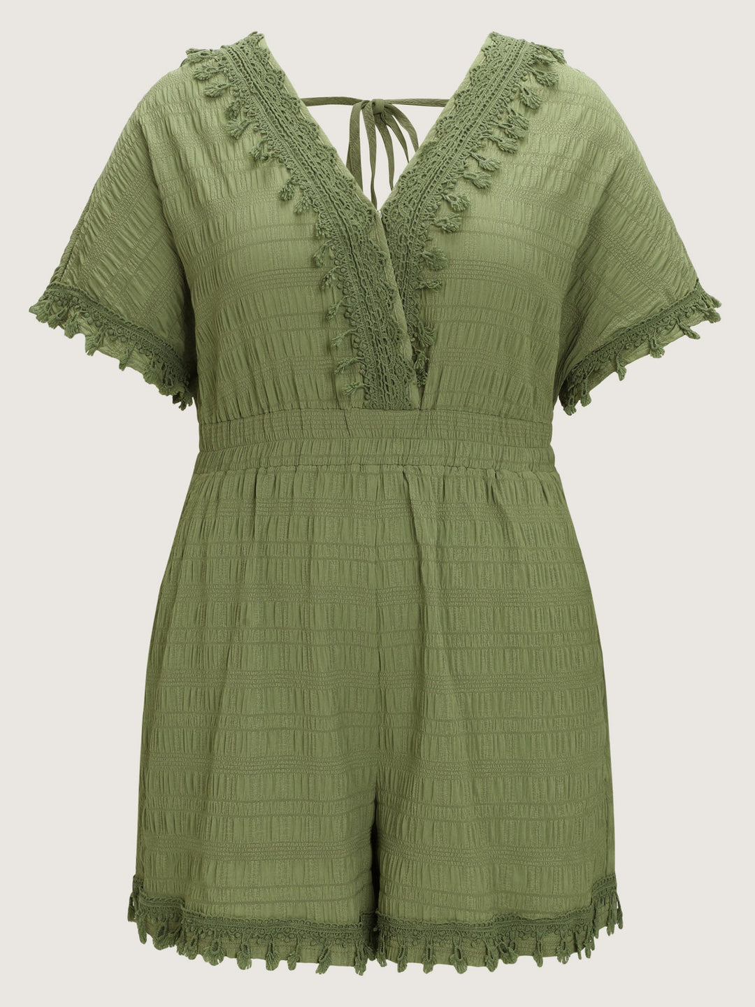 Floral Fringe Lace Neckline Romper