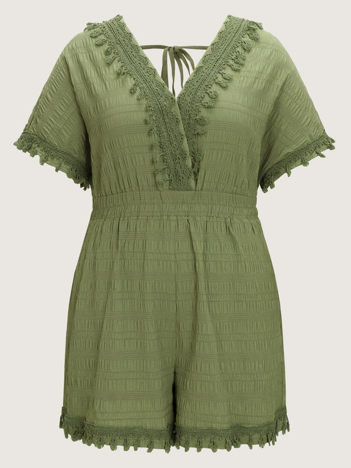 Floral Fringe Lace Neckline Romper