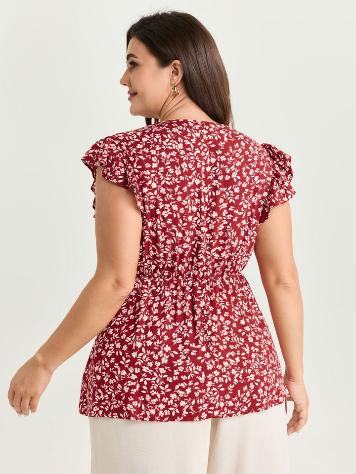 Floral Print Knotted Front Blouse