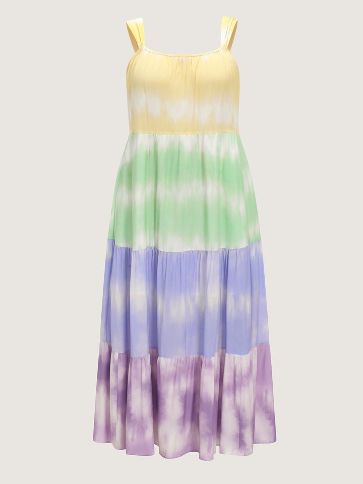 Colorblock Tiered Wide-Straps Maxi Dress