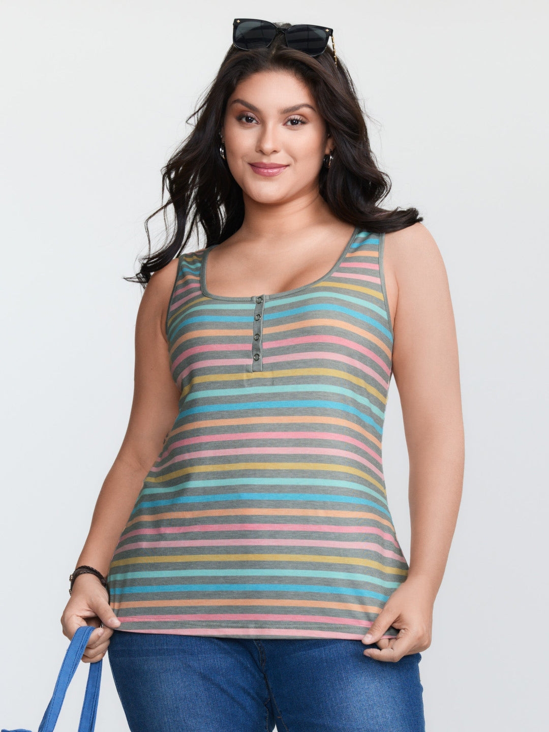 Supersoft Colorful Stripes Scoop Neck Tank Top