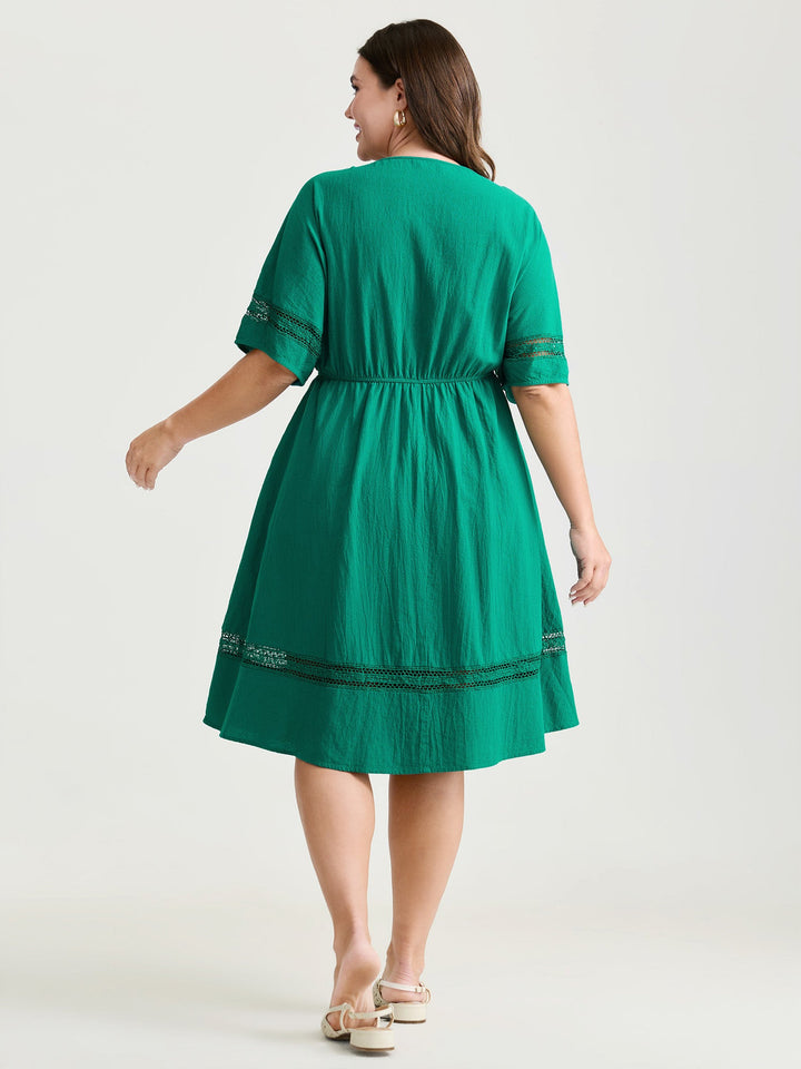 Pure Cotton Lace Trim V-Neck Mini Dress