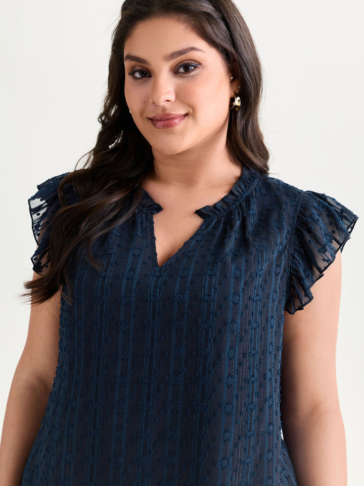 Textured Ruffled Notched Collar Blouse