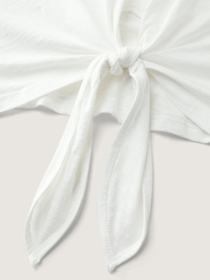 Pure Cotton Floral Sleeve Knotted T-Shirt