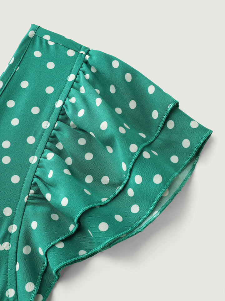Vintage Polka Dots Ruched Bowknot Midi Dress