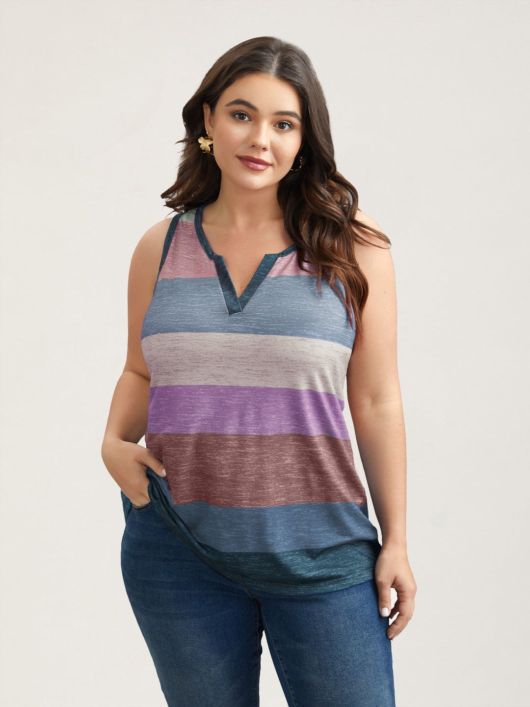 Multi-Color Stripes Off-Sleeves Vest