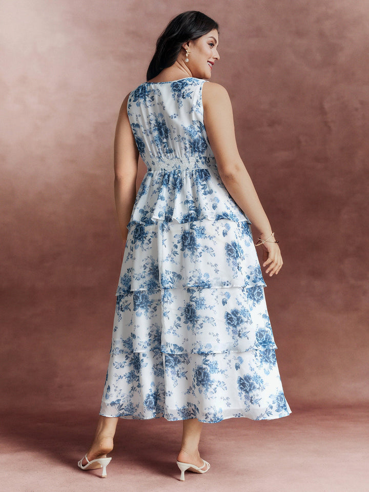 Floral Elegance Tiered V-Neck Maxi Dress