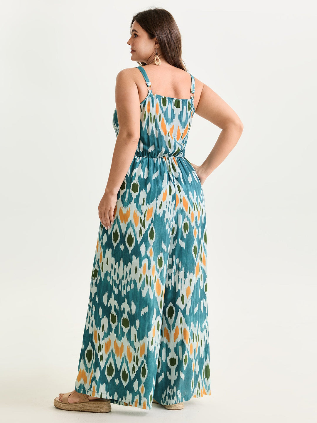 Abstract Print Spaghetti Strap Wide Leg Jumpsuit