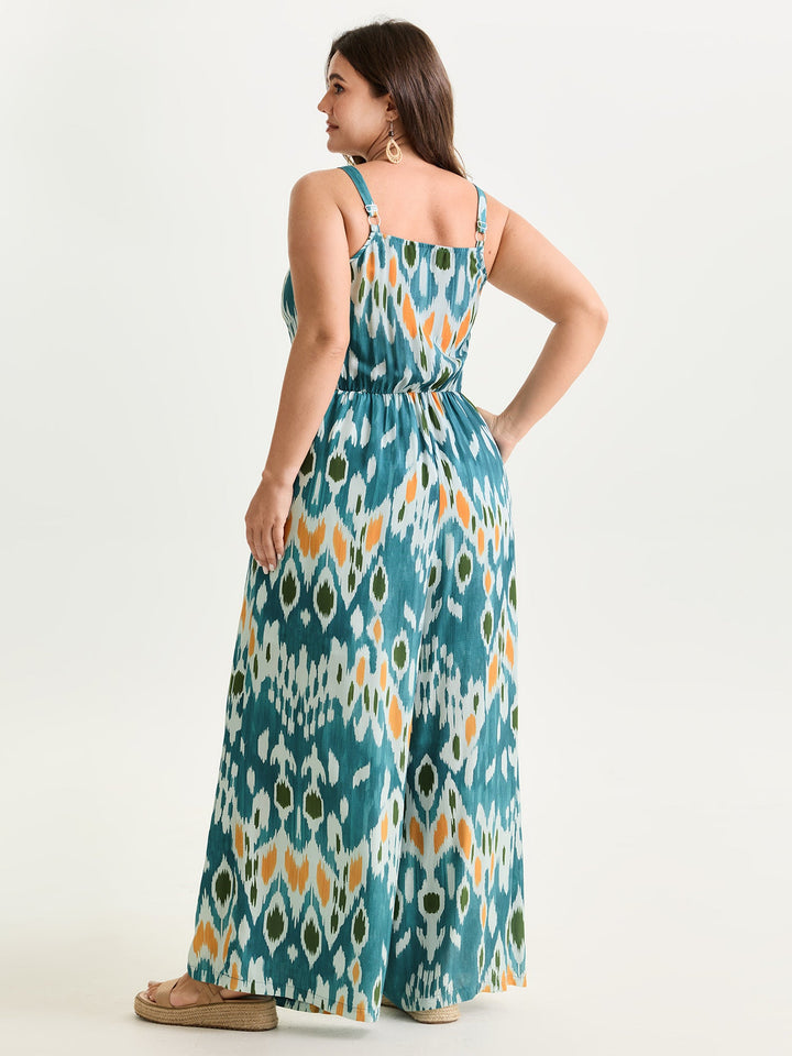 Abstract Print Spaghetti Strap Wide Leg Jumpsuit