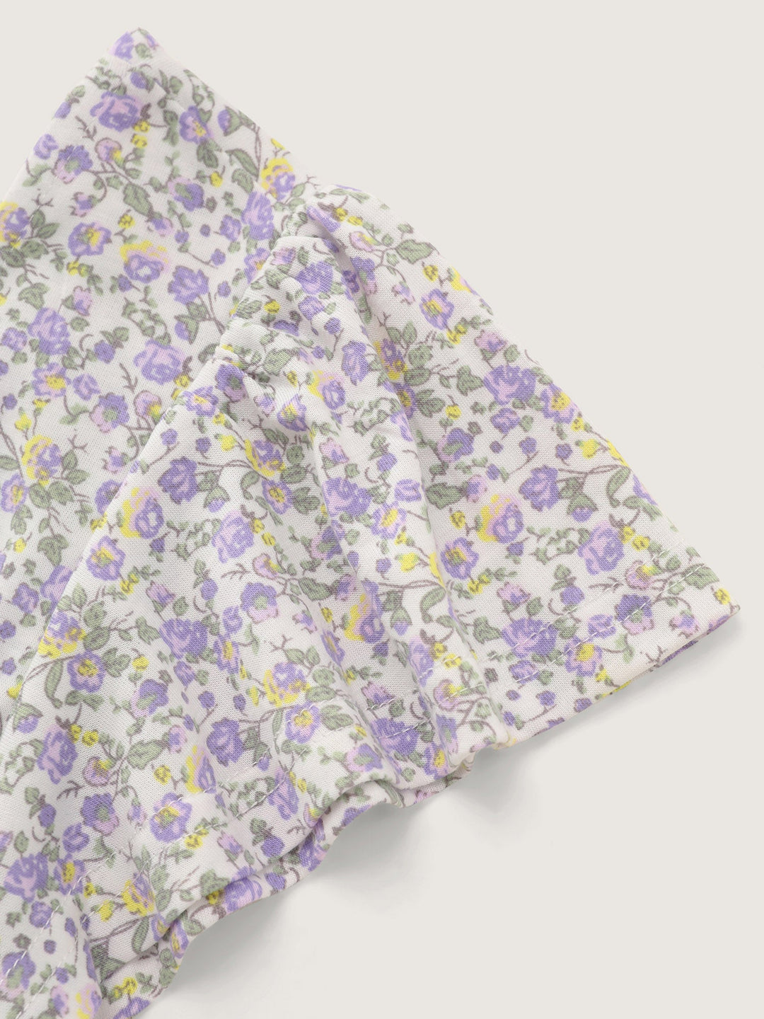 Micro Floral Print Shirred Neckline Knit Top